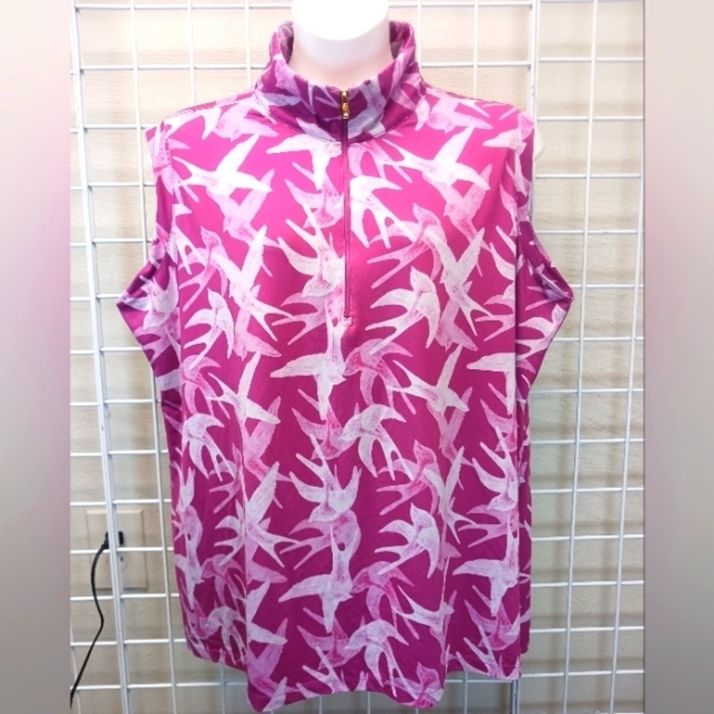 GOLF Nancy Lopez white sparrow print Sleeveless Golf Polo Size L